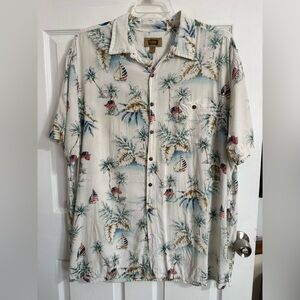 The Foundry Supply Co. Cream and Blue Tropical Print Shirt